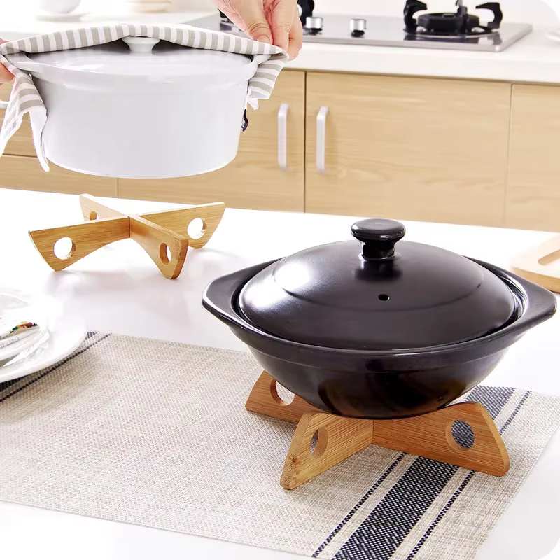 Support de casseroles de cuisine en bambou, tapis de casserole résistant à la chaleur, organisateur 