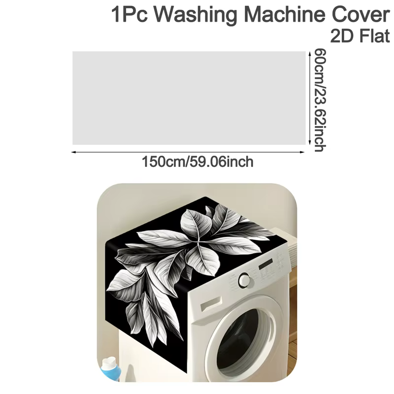 Tapis de protection supérieur pour machine à laver 60x150cm en polyester noir et blanc à motif feuil