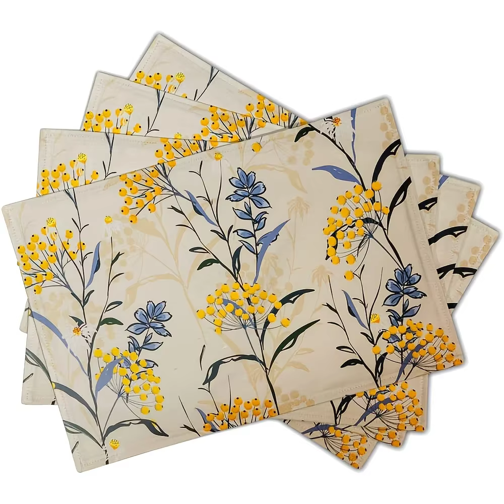 Ensemble de napperons floraux Vintage, 1 pièce, fleurs jaunes et bleues, tapis de Table en lin lavab
