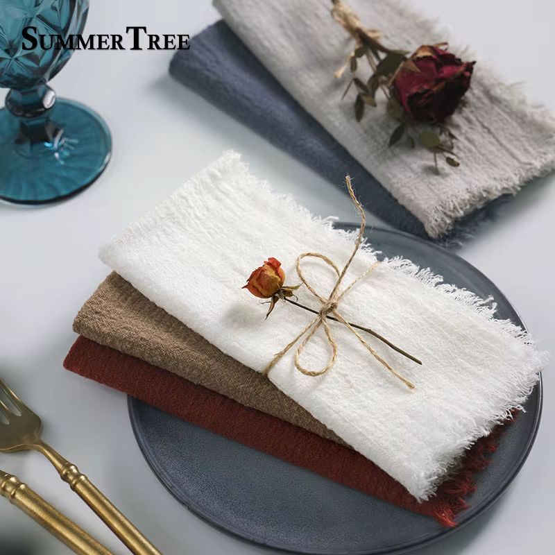 Serviettes en tissu de coton gaze, 12 pièces, 41x41cm, bavure rétro, serviette de cuisine rustique, 