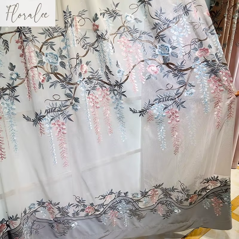 Rideaux de luxe européens américains pour salon salle à manger chambre Chenille creux brodé rideau e