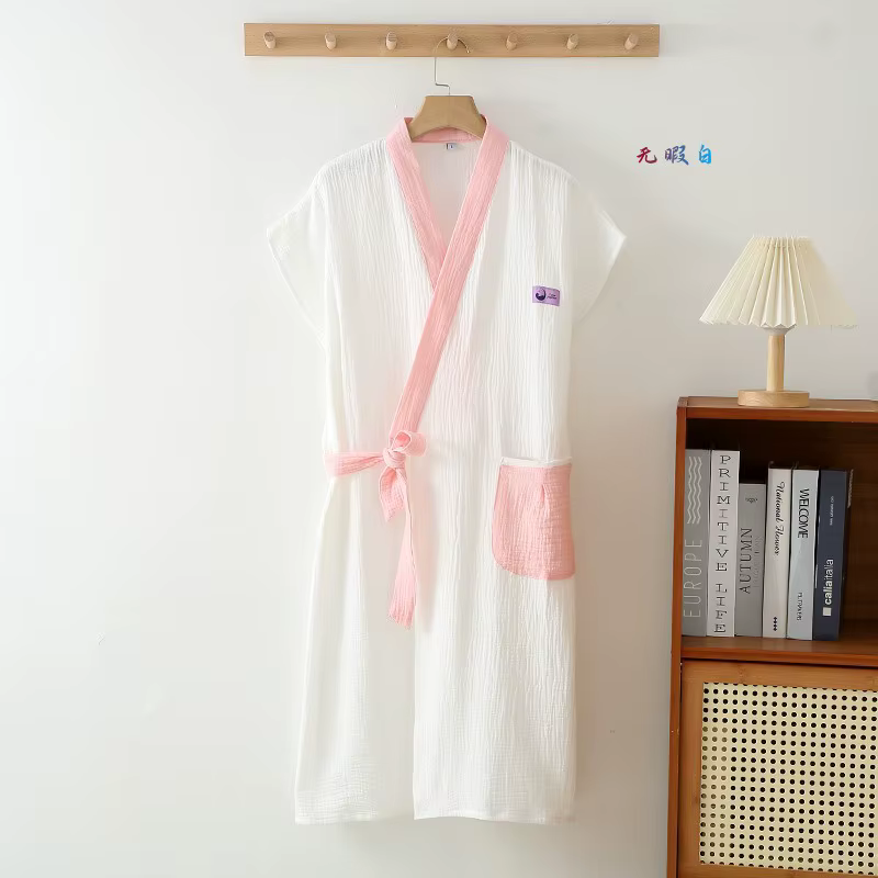 Robe en pur coton de grande taille pour femmes, peignoir de printemps et d'été, manches courtes, vêt