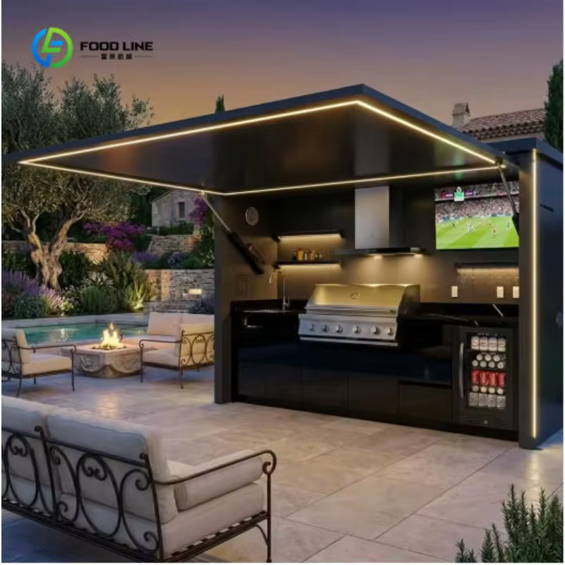 Fabricant de cuisines extérieures modulaires modernes avec grils intégrés, robinet étanche, garantie