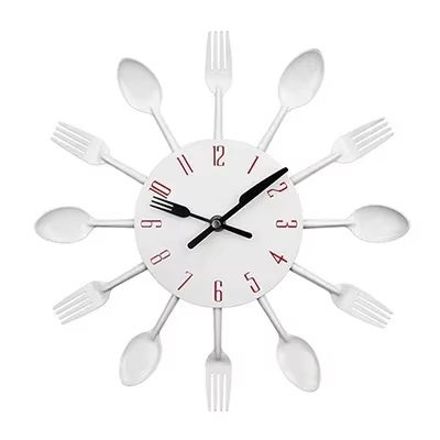 Horloge murale de cuisine cuillère fourchette couverts créatifs horloges murales à Quartz 3D métal M