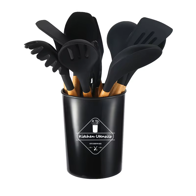 Ustensiles de cuisine en Silicone, manche en bois, Pot antiadhésif, ensemble d'ustensiles de cuisine