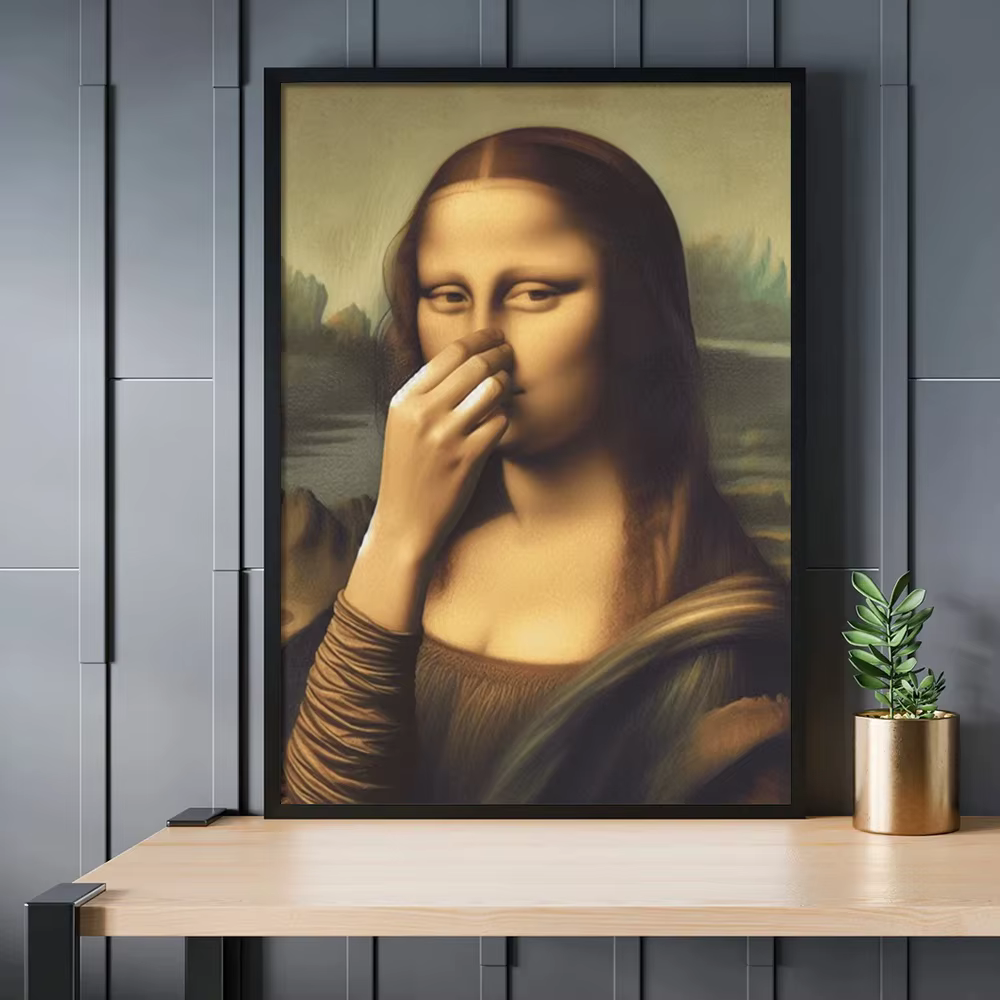 Mona Lisa salle de bain mur Art décor couvrant son nez, Vintage affiche impression toilette drôle dr