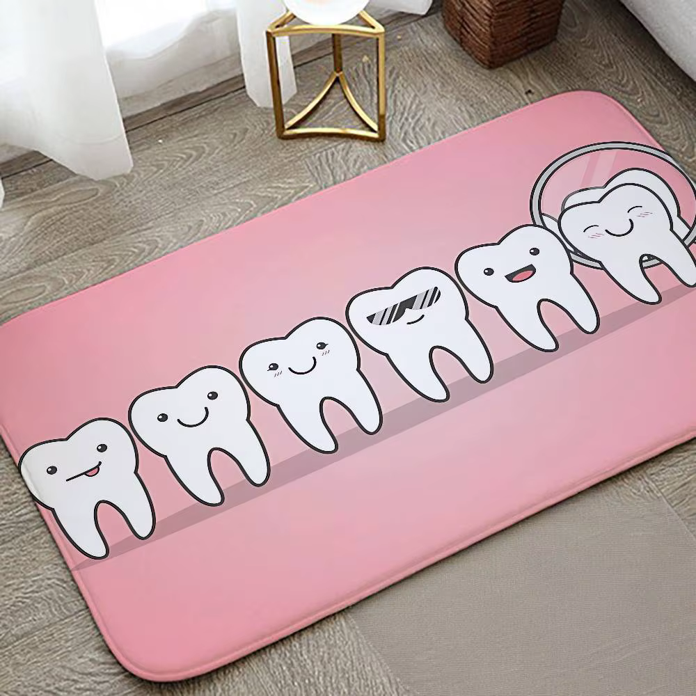 Tapis de sol en flanelle imprimé à motif de dessin animé de dentiste, adapté à la salle de bain, au 