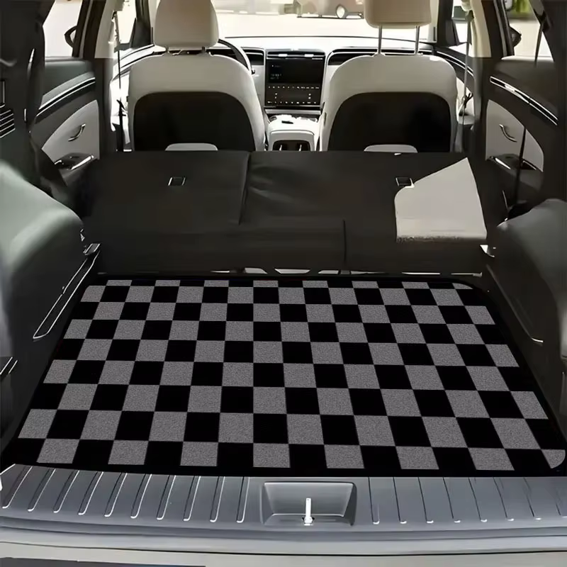 Tapis de coffre robuste |   Tapis de coffre universel, motif à carreaux noir et gris - Convient à la