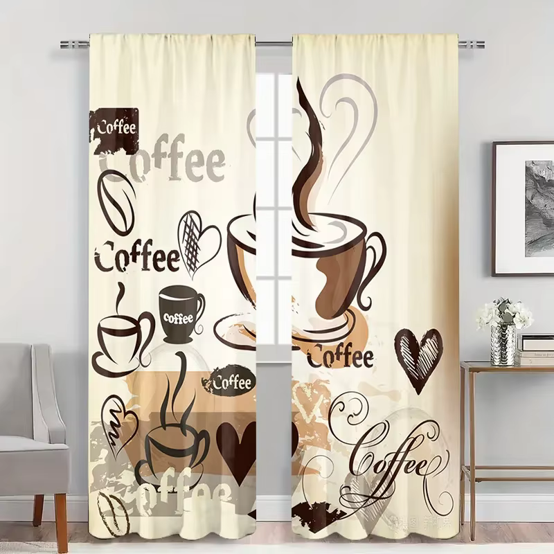 Ensemble de rideaux imprimés café Vintage, 2 pièces, pour cuisine, salon, chambre à coucher, draperi