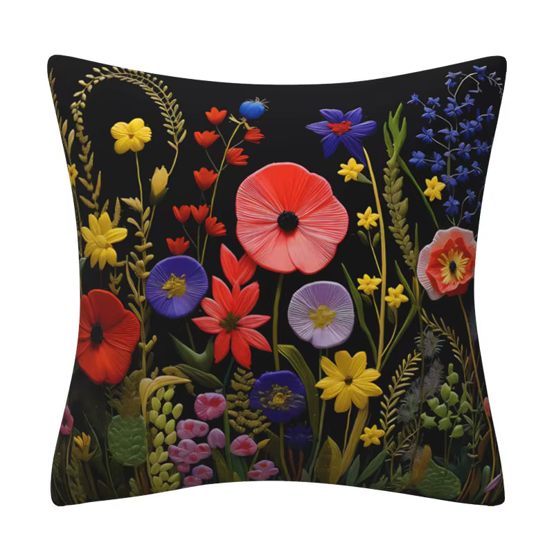 Housses de coussin simple face en velours brodé de fleurs 3D modernes, housses d'oreiller décorative