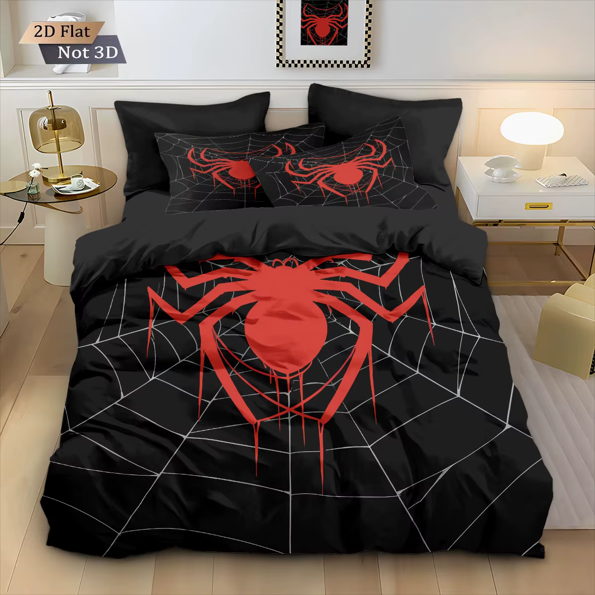 Ensemble de 3 housses de couette imprimées araignée style cyber, plusieurs tailles, décoration de li