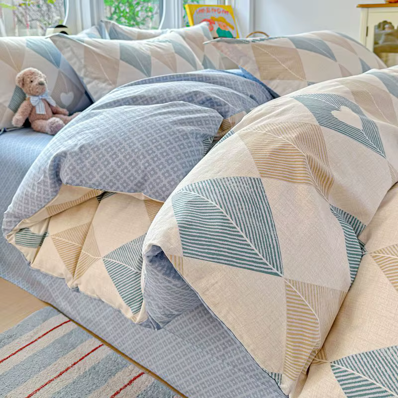 Ensemble de literie 100% coton, housse de couette, taie d'oreiller, sans plis, lavable en machine, c