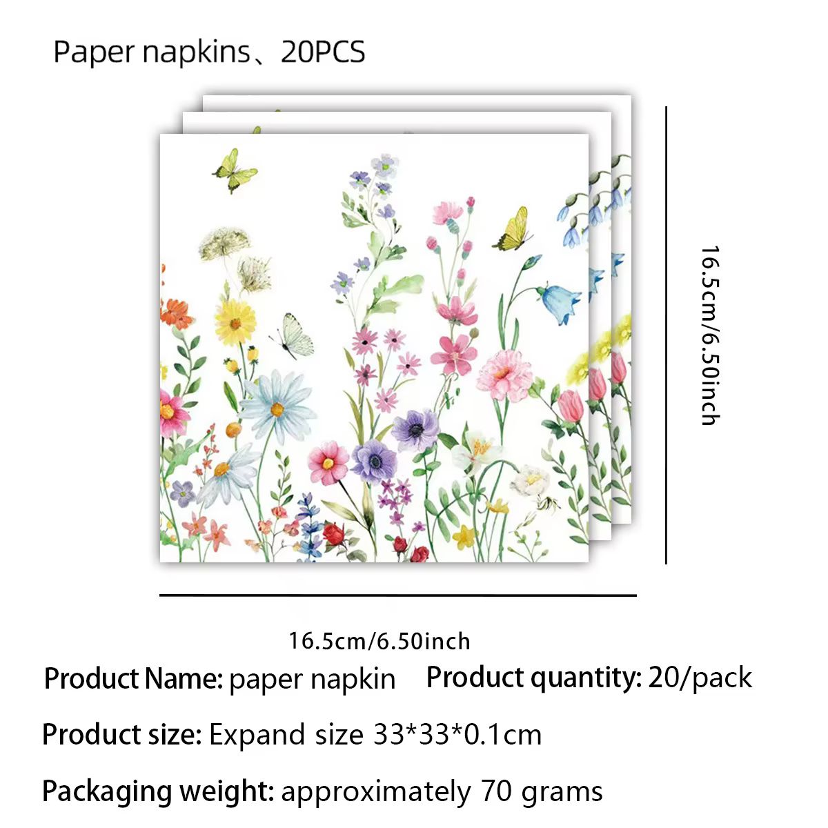 20 serviettes jetables double couche |   Motif papillon et fleur, parfait pour la décoration de tabl