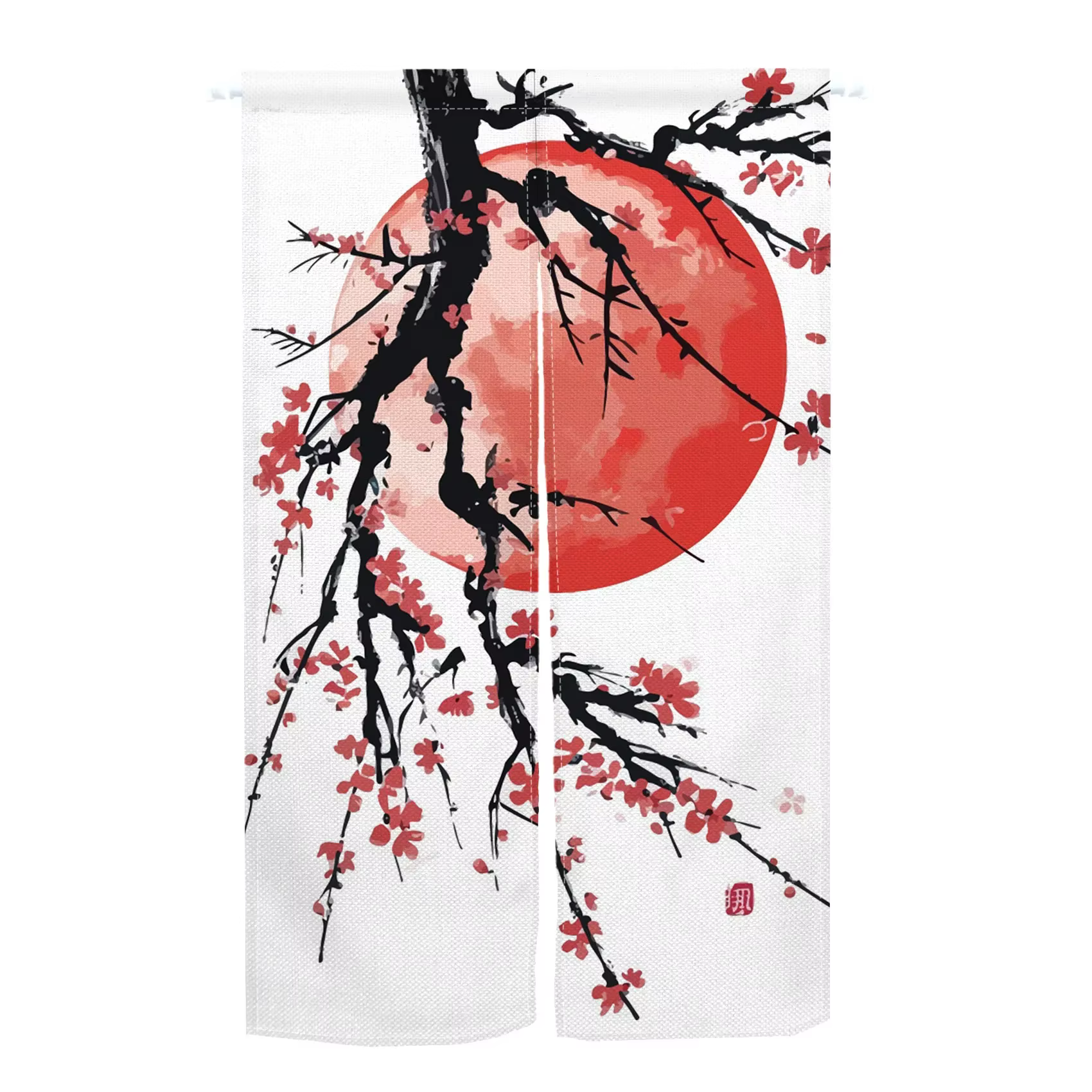 VIKAMA Sakura Japanese Warm Curtain Half-Panel - Rideau de porte pour séparation d'espace, adapté au