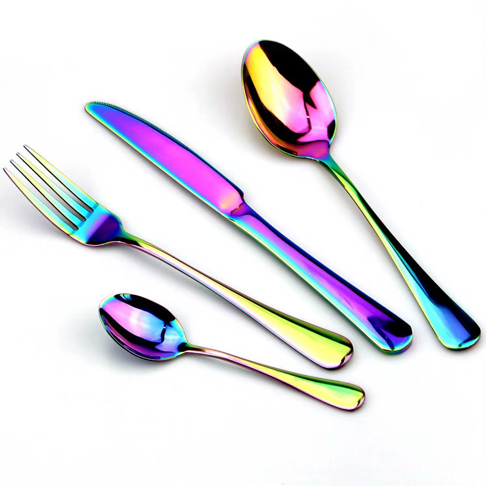 JANKNG – service de vaisselle en acier inoxydable, couverts colorés arc-en-ciel, lavable au lave-vai