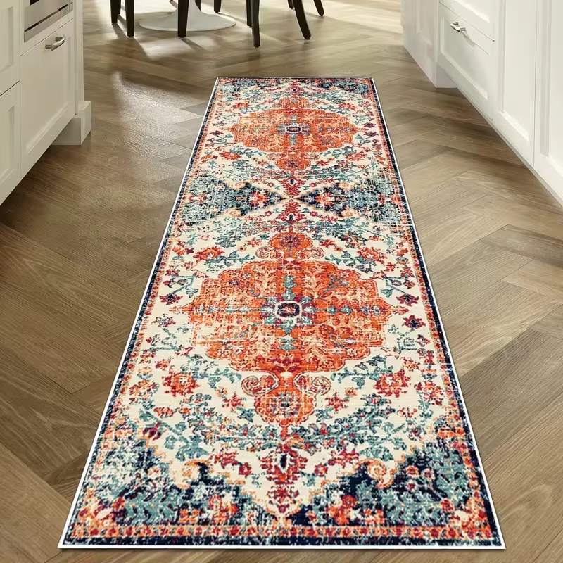 Tapis ethnique vintage VIKAMA - Antidérapant et durable, tapis de chambre à coucher, tapis d'entrée 