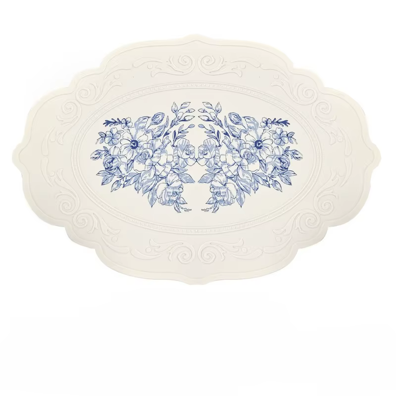 Set de table en silicone sculpté, motif rétro, floral, pour table à manger, cuisine, café, imperméab