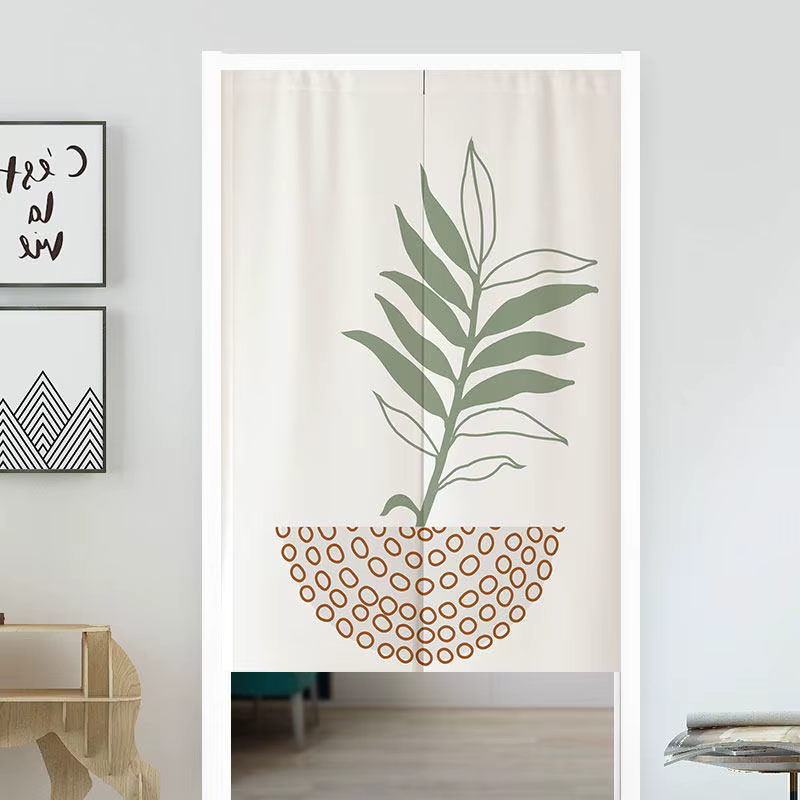 Rideau Noren VIKAMA imprimé feuilles vertes style Japandi, rideau d'intimité pour chambre, cuisine, 