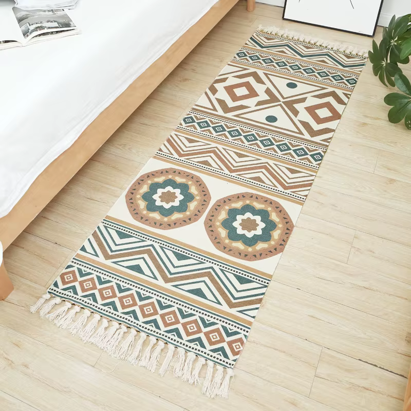 Tapis en lin de coton tissé à la main, style national, tapis décoratifs doux à pampilles, décoration