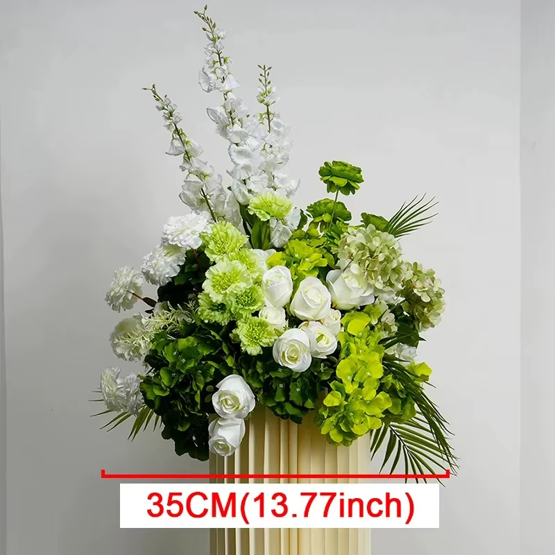 Arrangement blanc vert, décor d'arc d'arrière-plan de mariage, rangée de fleurs suspendues, pièce ma