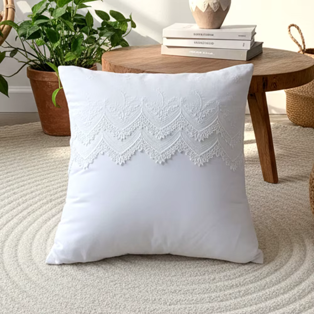 Housse de coussin en dentelle à volants style français, taie d'oreiller en dentelle blanche pour can