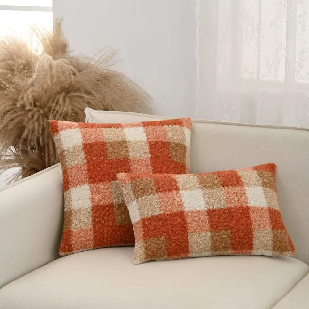 Ensemble de 2 housses de coussin d'automne à carreaux, housses de coussin décoratives Boucle, décor 