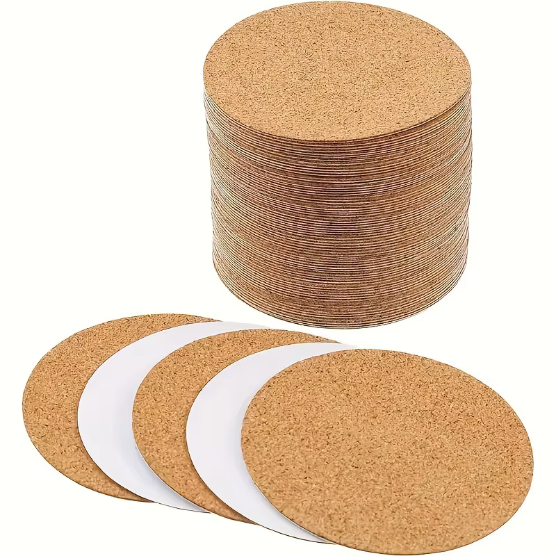 Sous-verres en liège 20 pièces, sous-verres en liège auto-adhésifs, napperons isolés de couleur unie