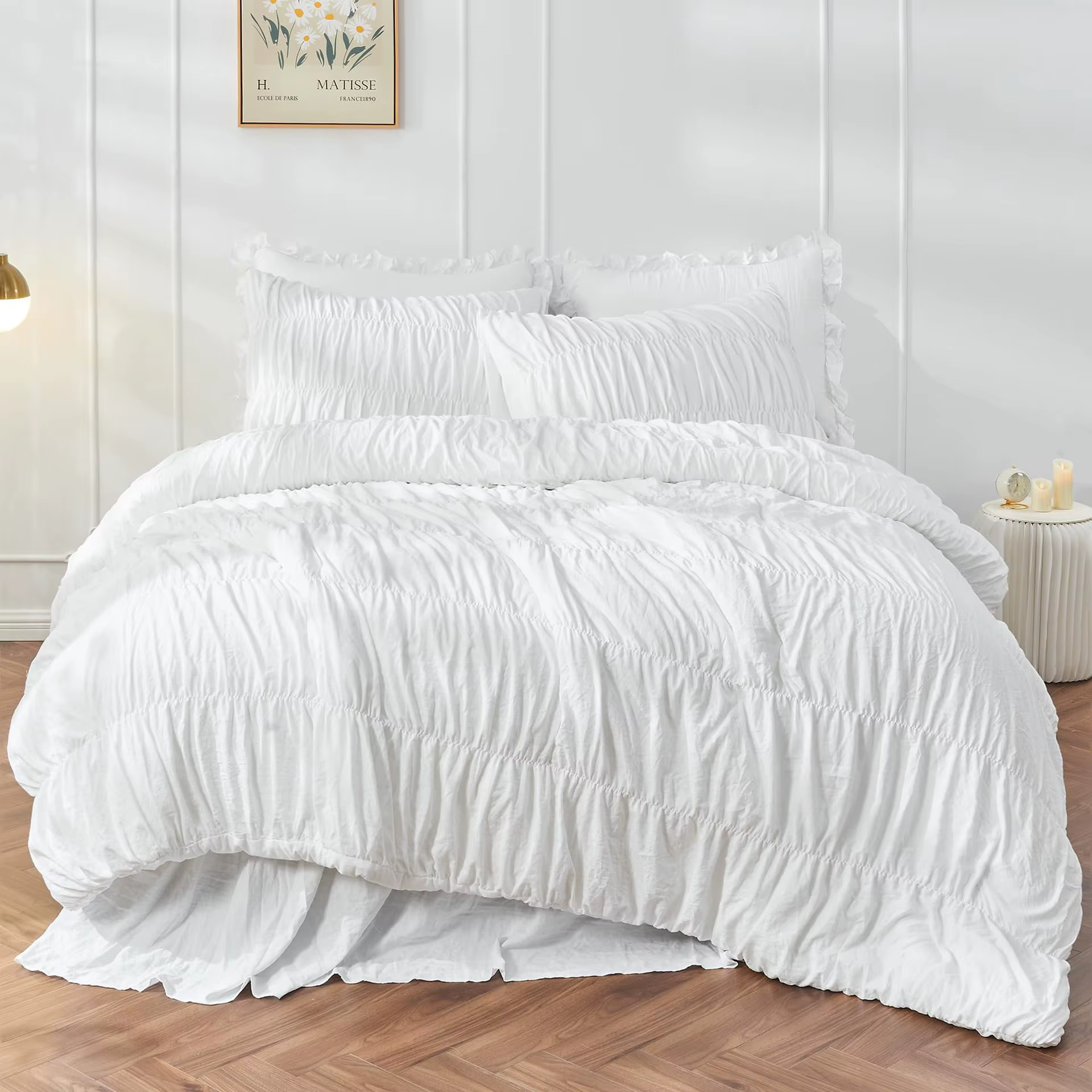 Housse de couette noire froncée, douce et luxueuse, double, Queen, King, style Boho, Shabby Chic, en