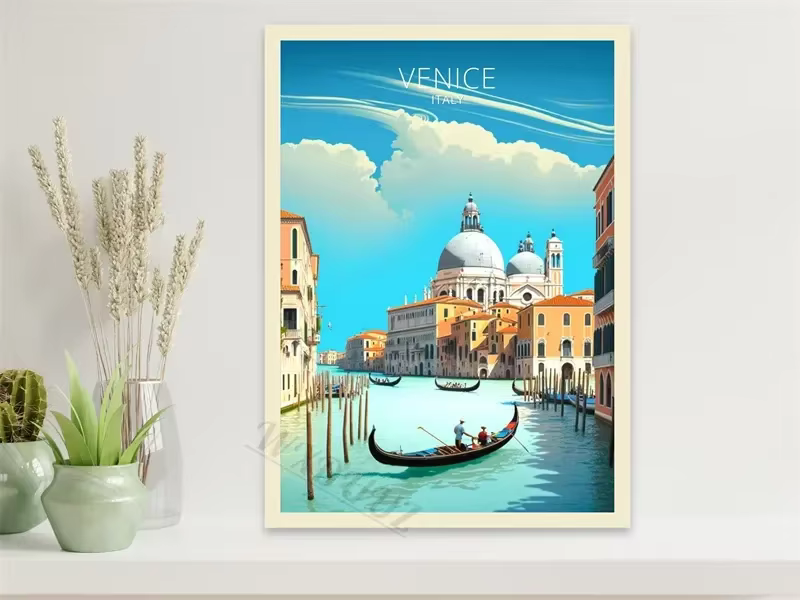 Nordique rétro vacances voyage ville venise algare tourisme photo pour chambre salon toile peinture 