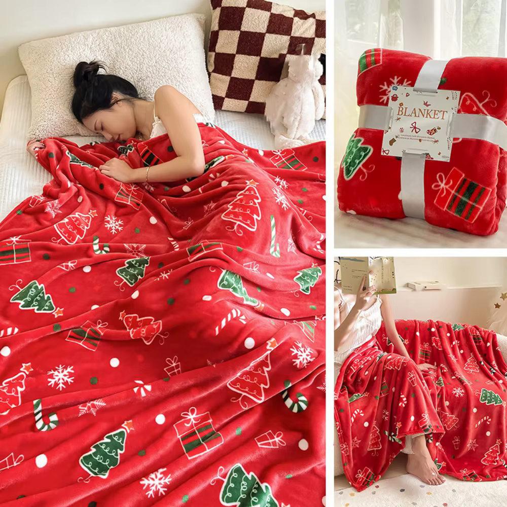 Couverture épaisse en flanelle de noël, motif de noël, moelleuse, pour canapé, douce et chaude, pour