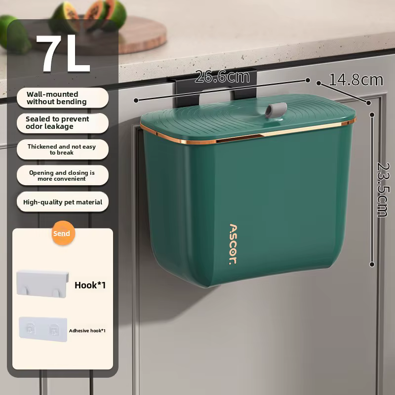 Poubelle murale de grande capacité avec couvercle, cuisine domestique et salon