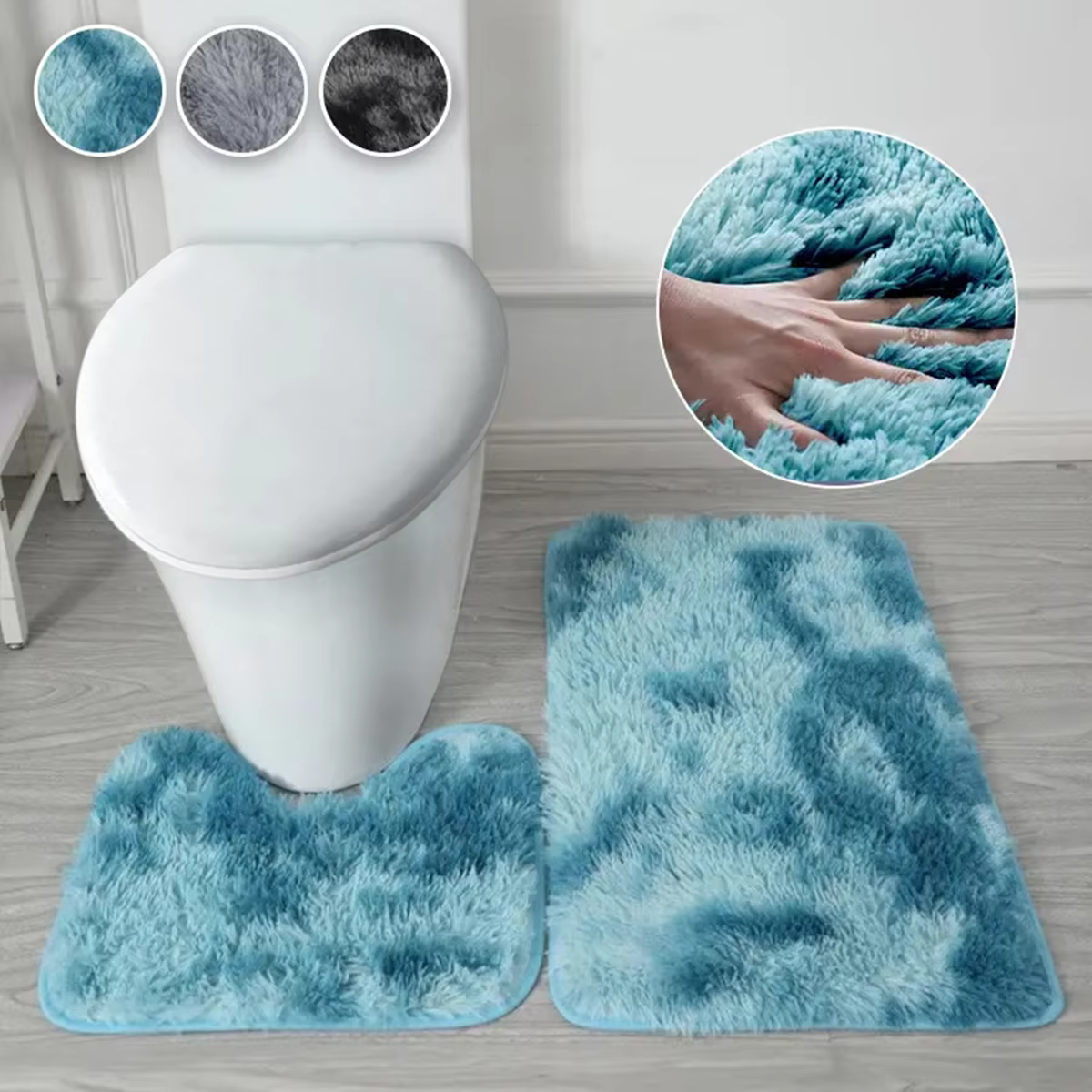 VIKAMA 2 pièces tapis de pied de toilette tapis antidérapant chaud doux tapis de toilette tapis abso