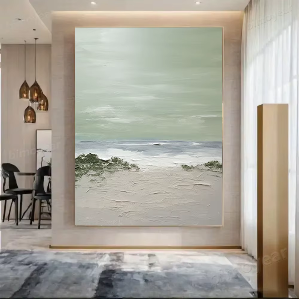 AZNM Peinture abstraite 100% peinte à la main, vue sur la mer, voilier, tableau mural sur toile, or,