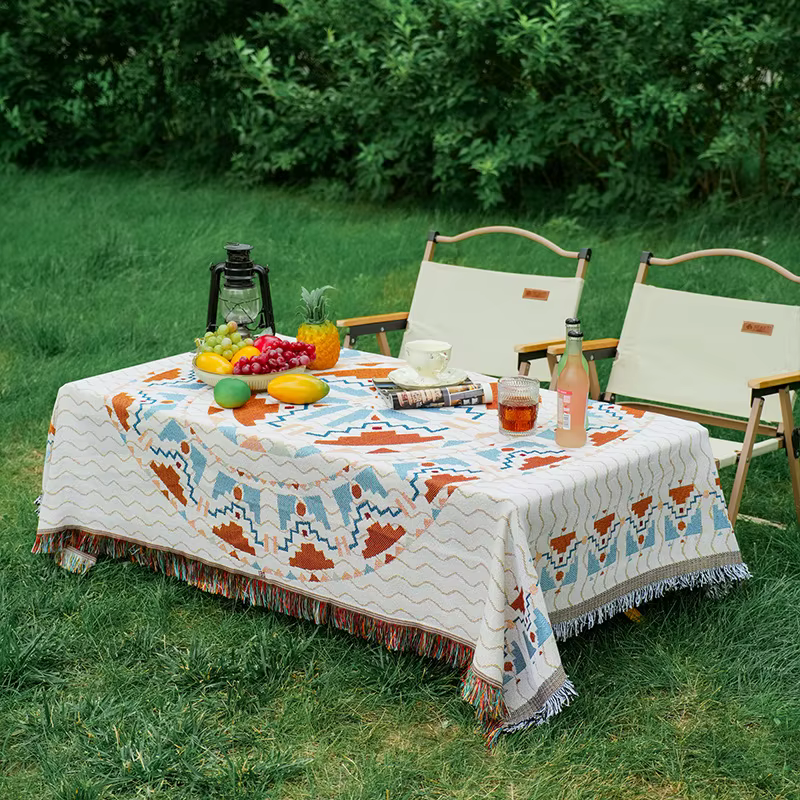 Nappe rectangulaire colorée de style bohème en coton et lin, motif géométrique simple, pour décorati