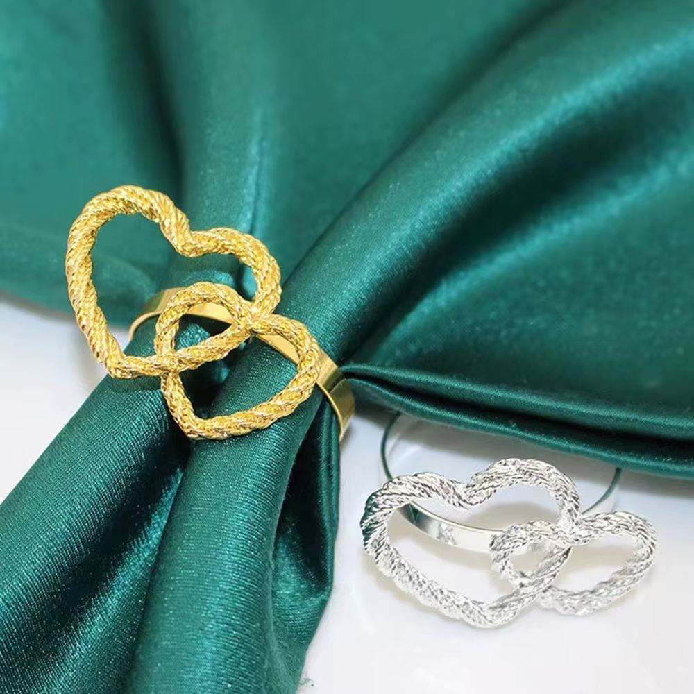 Porte-serviettes en métal à motif de cœur, 100 pièces, anneau de Serviette pour fête de mariage, fou