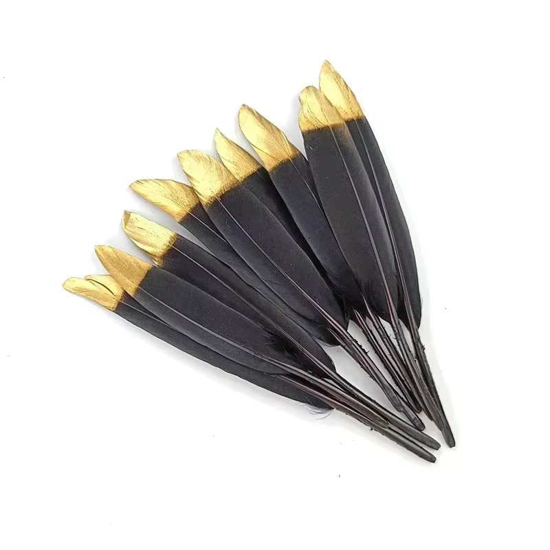 20 Plumes de Canard et d'Oie Dorées, Blanches et Noires pour Artisanat, Broderie, Attrape-rêves, Acc