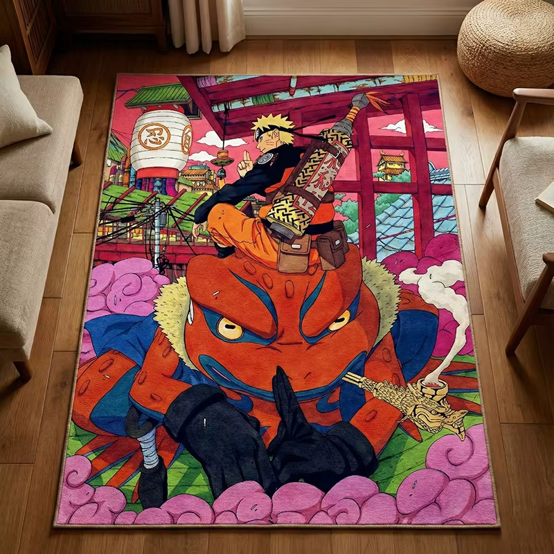 Tapis de collection Naruto Uzumaki et Gamabunta – Décor d'anime à feuilles cachées |   Tapis doux ha