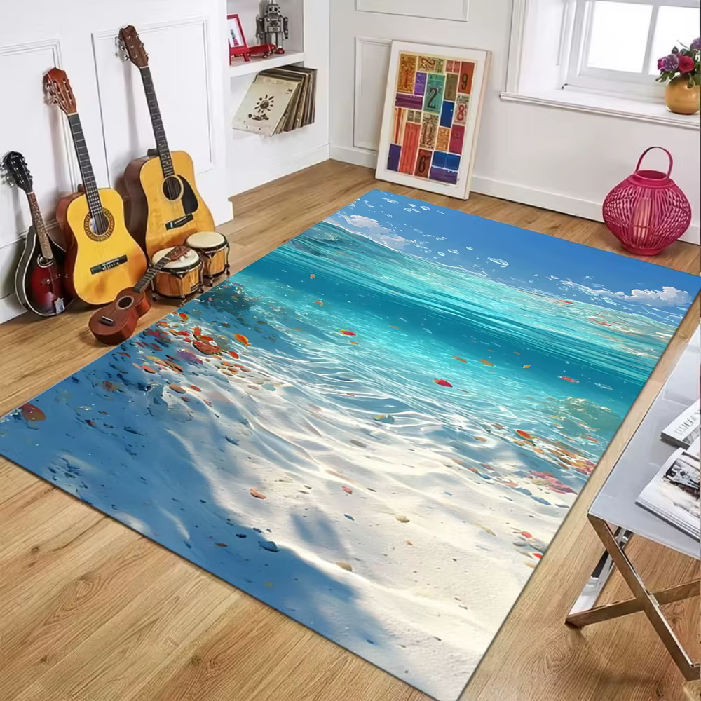 Tapis réaliste en eau de mer pure, décoration d'intérieur, tapis de sol doux et antidérapant pour sa