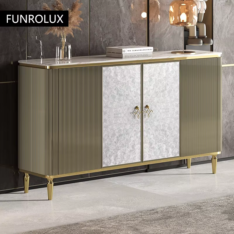 Armoire de Rangement de Luxe en Dalle de Roche Haut de Gamme, Buffet de Salle à Manger, Armoire d'En