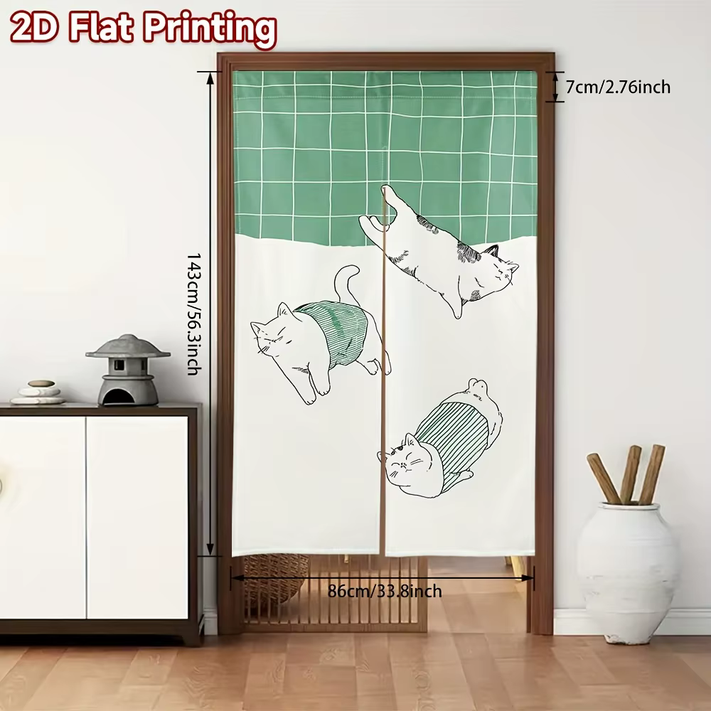 Rideau de porte VIKAMA à carreaux verts motif chat paresseux, imprimé frais et confortable, rideau d