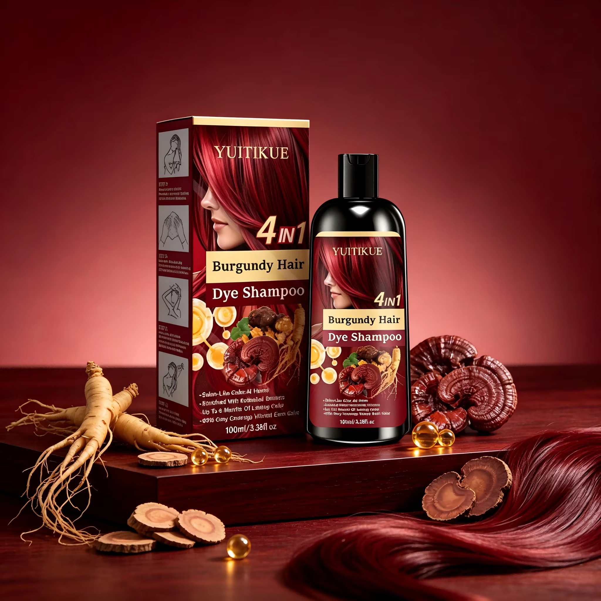 Shampoo colorant capillaire Bourgogne 4 en 1, 100 ml, extrait botanique, 99 % de couverture des chev