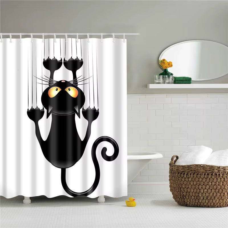 Rideaux de douche drôles rideau de salle de bain avec crochets décor imperméable chat chien 3d bain 