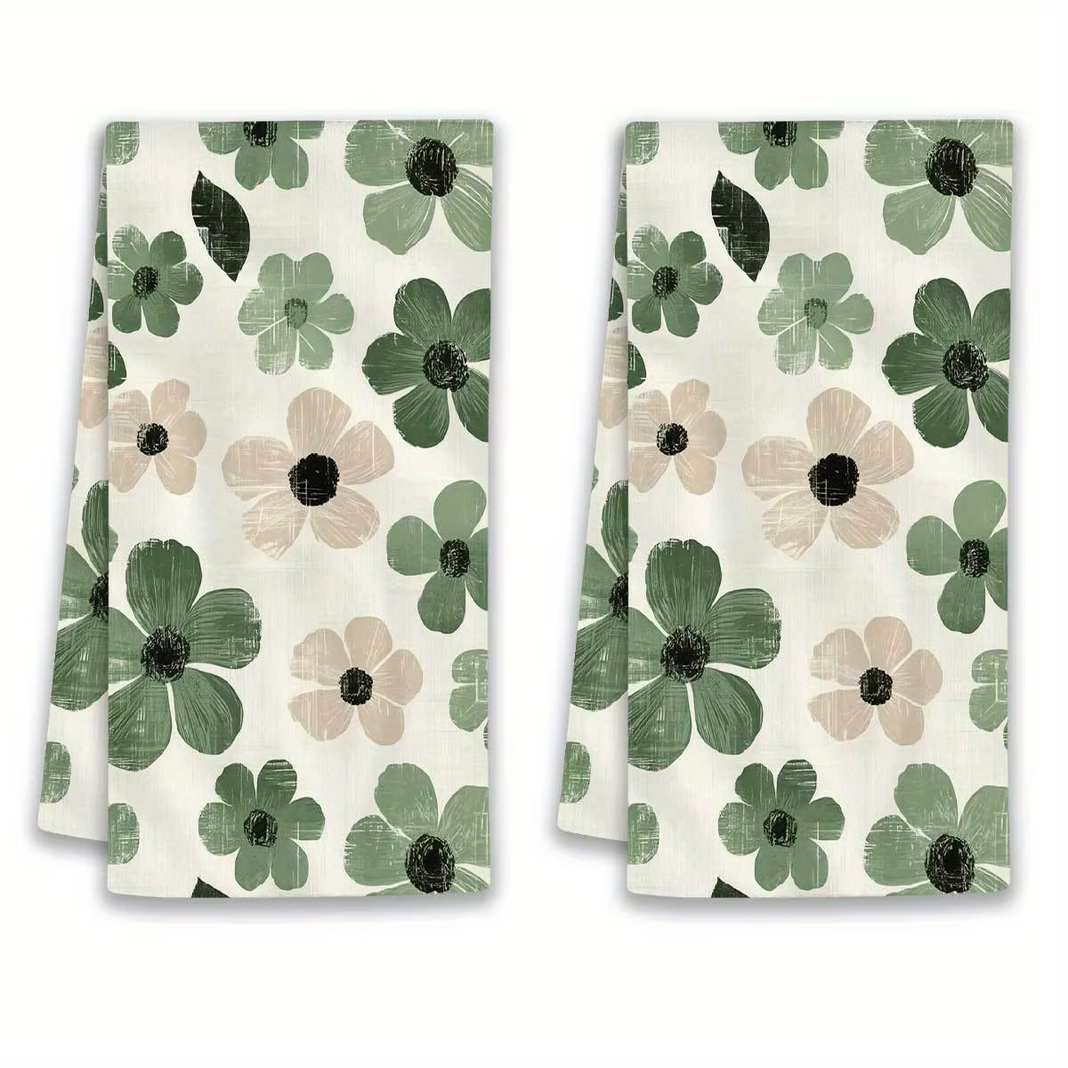 Lot de 2 torchons de cuisine à motifs floraux vert sauge, ensemble de torchons 40 cm x 60 cm, chiffo
