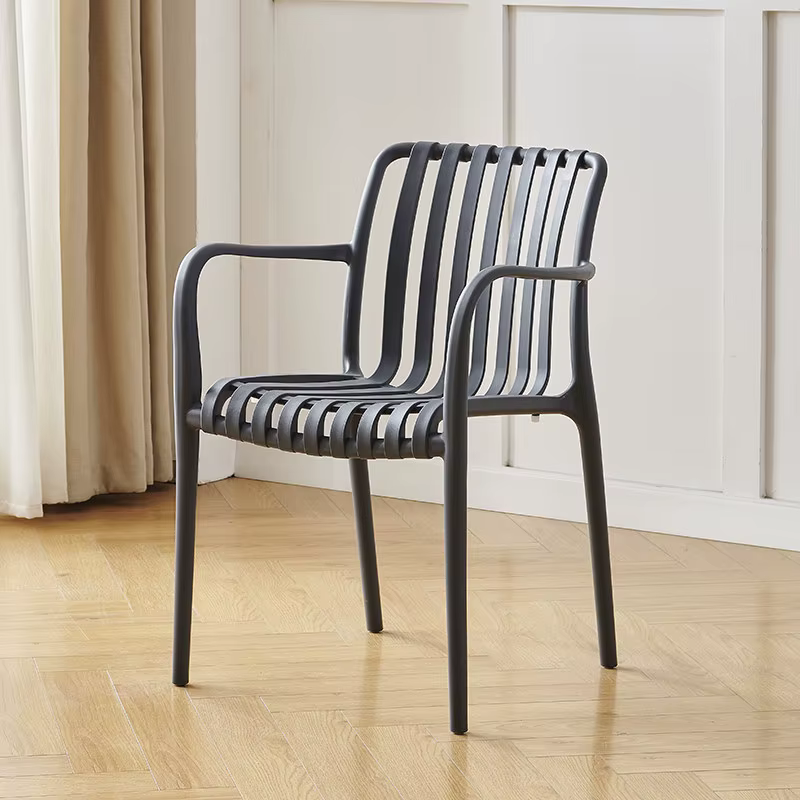 Chaises de salle à manger empilables tendance avec accoudoirs, bleues, pour extérieur et chambre, en