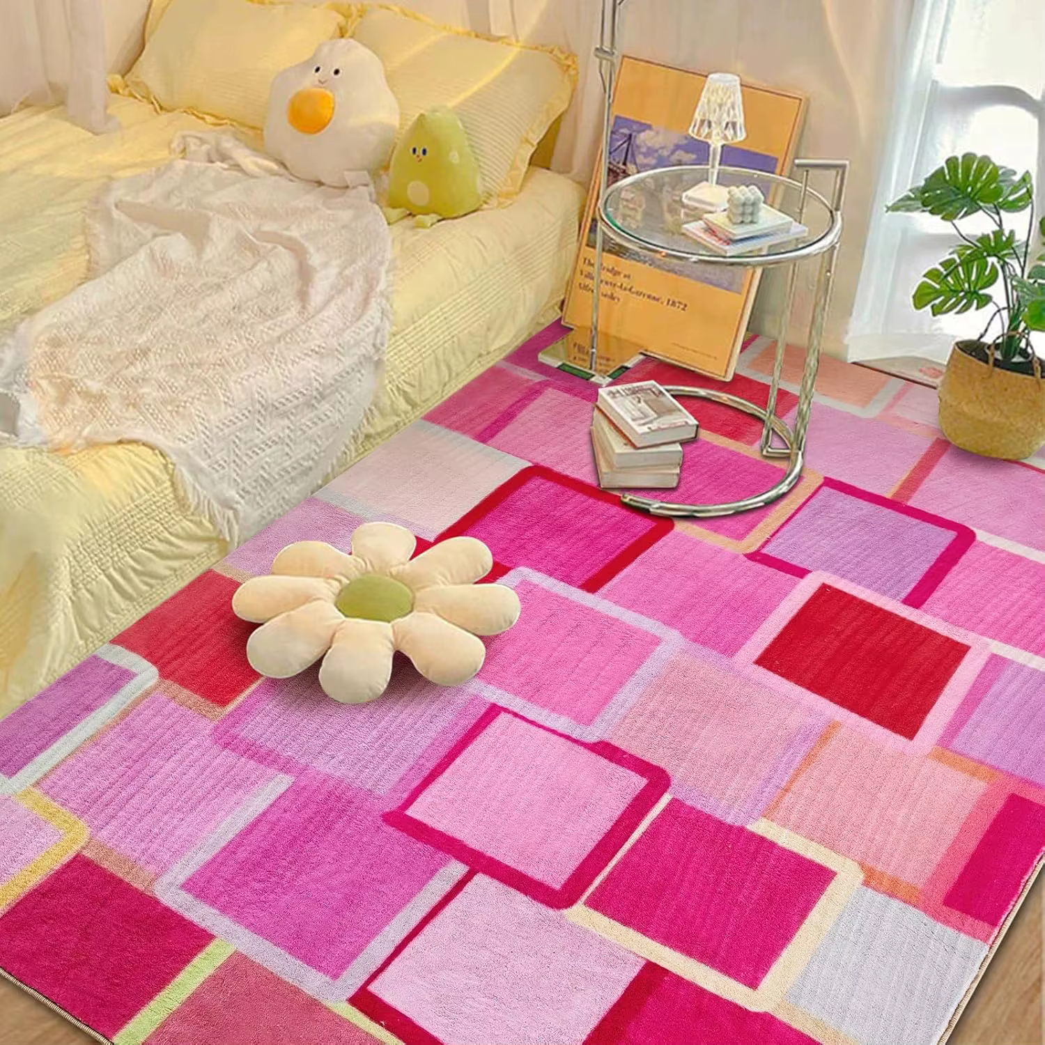 Tapis damier multicolore rétro Funky pour salon, chambre à coucher, cuisine, bureau, tapis géométriq