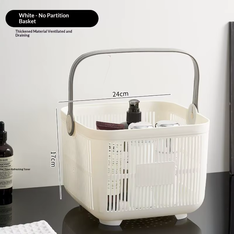 Panier de rangement portable en plastique pour salle de bain, idéal pour articles de toilette, cosmé