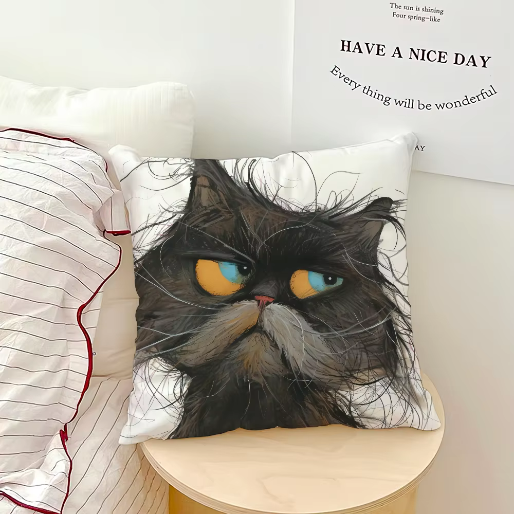 Juste de coussin d'art de chat lunatique, canapé, salon, chambre à coucher, planche de sauna, dossie