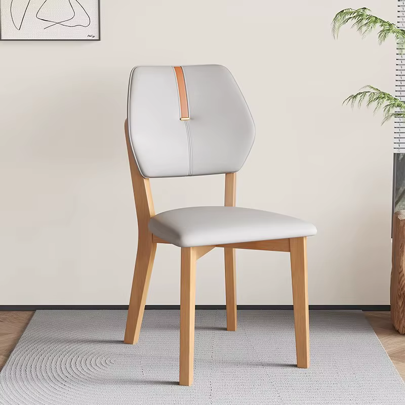 Chaise de salle à manger à dossier Simple en bois massif, éponge à rebond élevé, cuir anti-rayures p