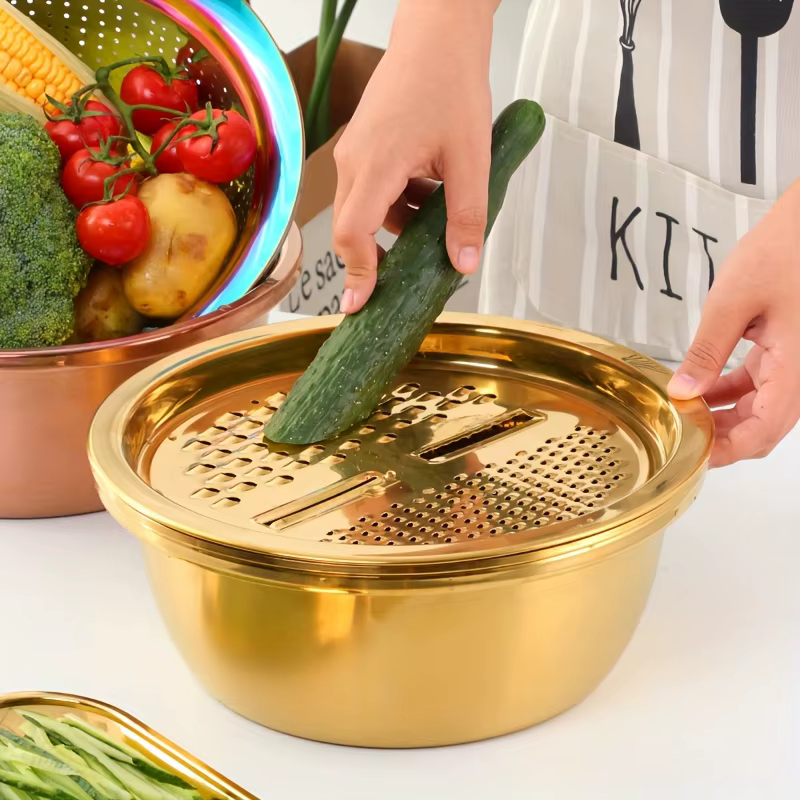 Ensemble de cuisine 3 en 1 en acier inoxydable, équipé d'un broyeur intégré, d'un filtre multifoncti