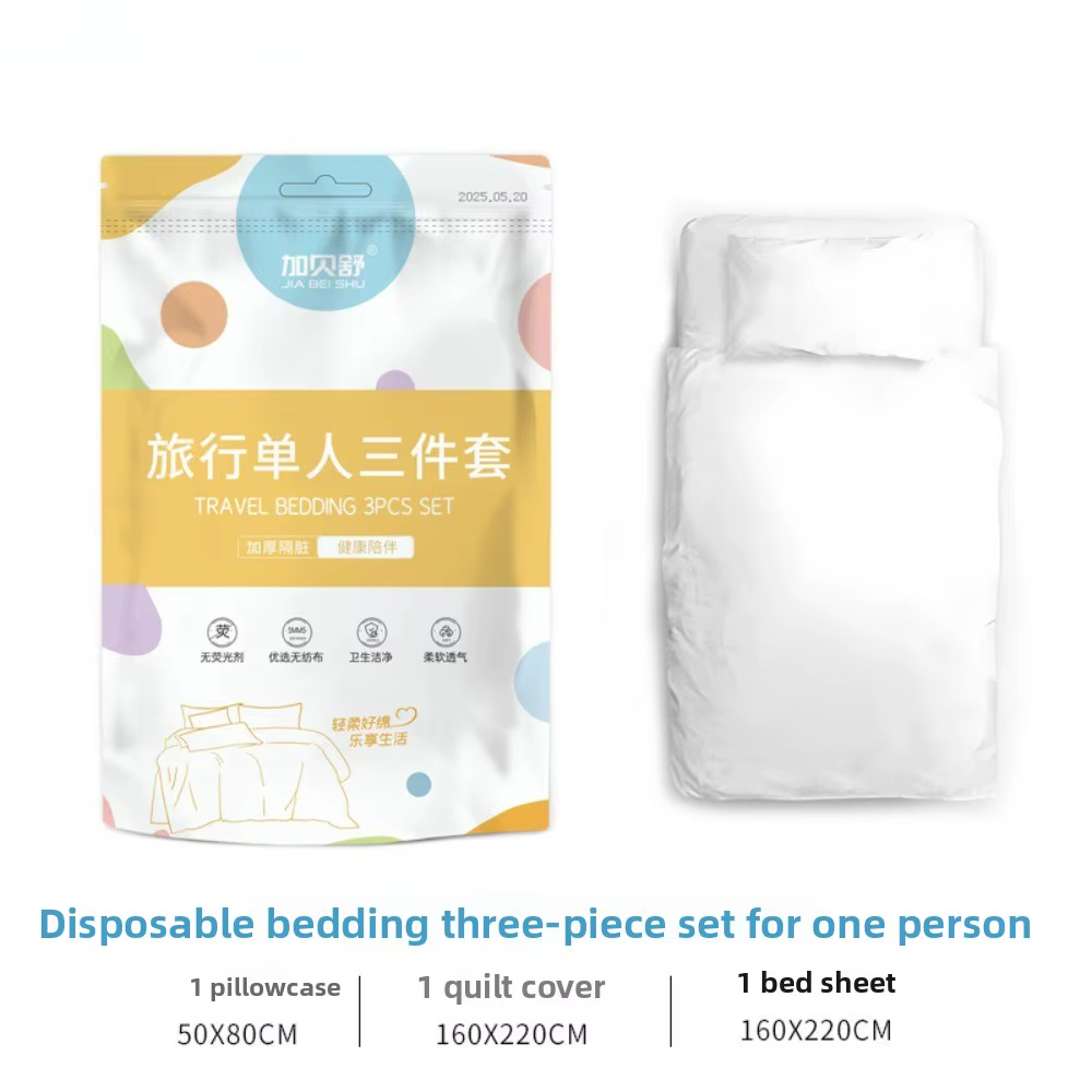 Ensemble de draps jetables quatre pièces, housse de couette, taie d'oreiller, drap de lit portable d